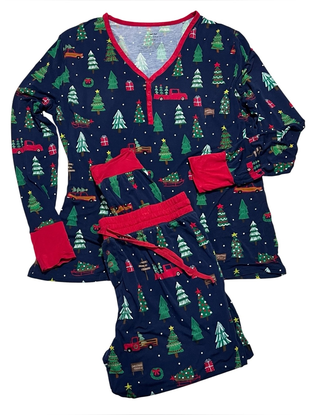 Little Sleepies Pajamas Set Womens Large Christmas Trees Pickup Truck Lunaluxe